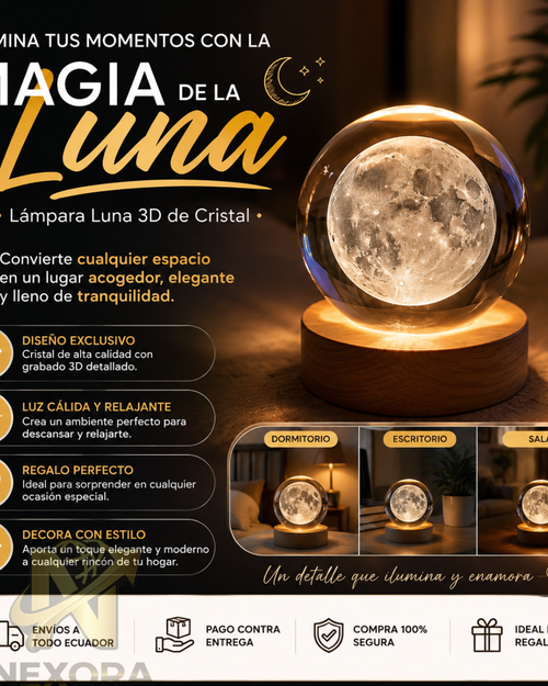 🌕 Lámpara Luna de Cristal 3D LED