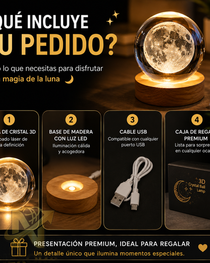 🌕 Lámpara Luna de Cristal 3D LED