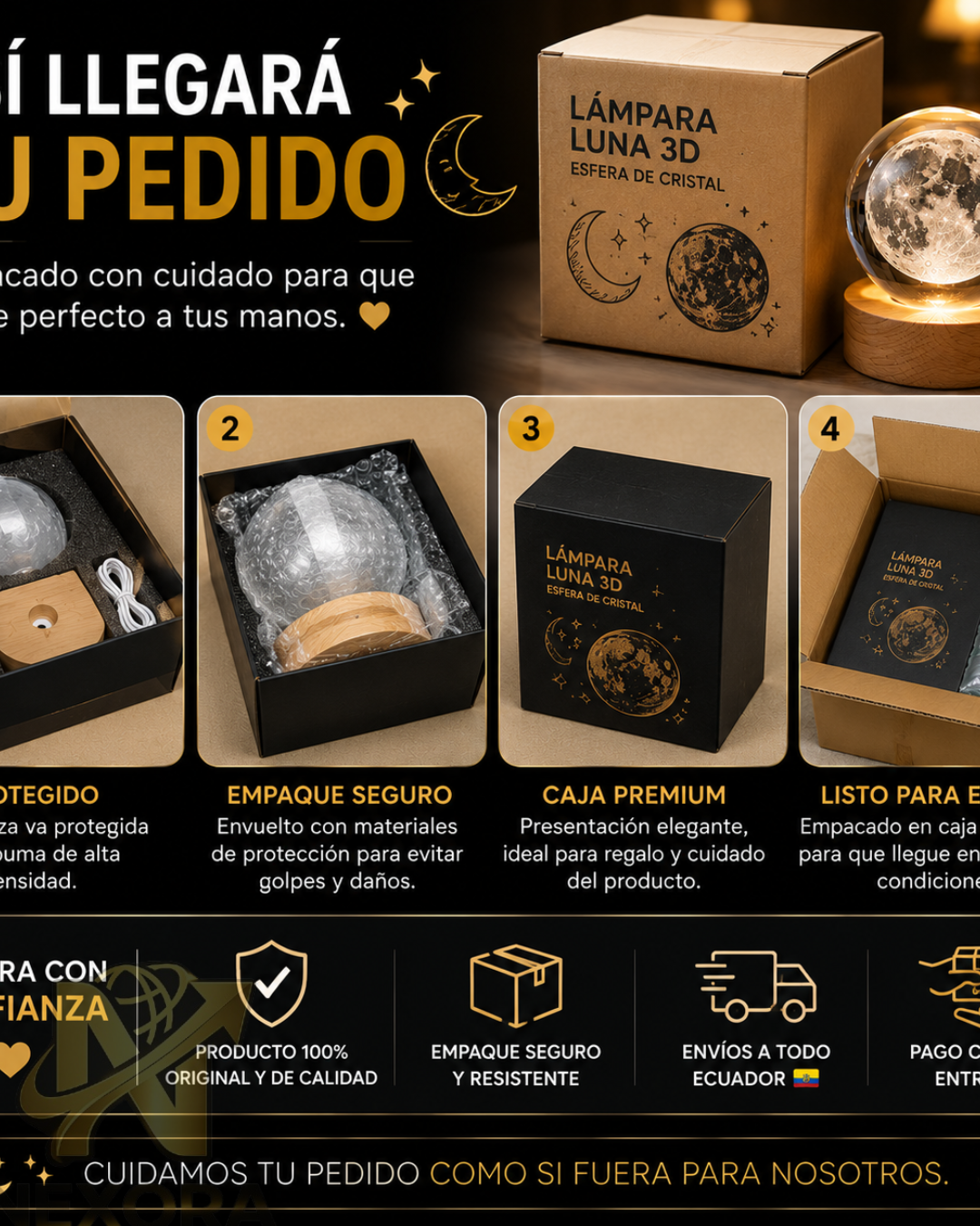 🌕 Lámpara Luna de Cristal 3D LED