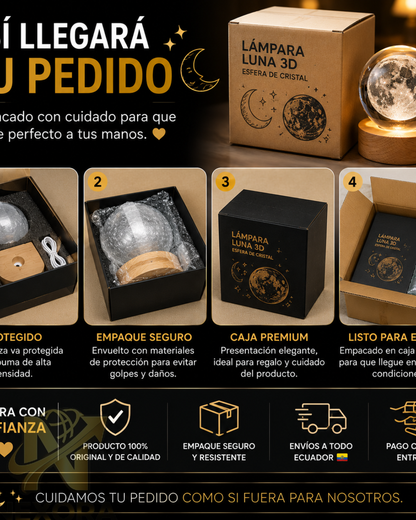 🌕 Lámpara Luna de Cristal 3D LED