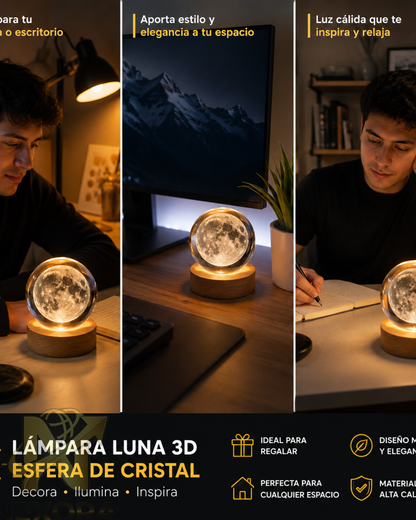 🌕 Lámpara Luna de Cristal 3D LED